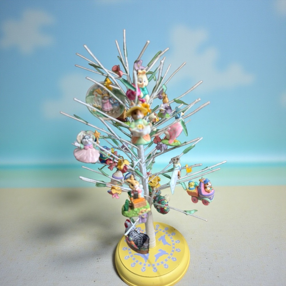 Vintage Easter Bunny Ornament Tree Tabletop Display  WITH 16 Ornament Boxes